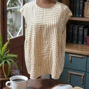 Jones New York Gold Striped Silk Blouse